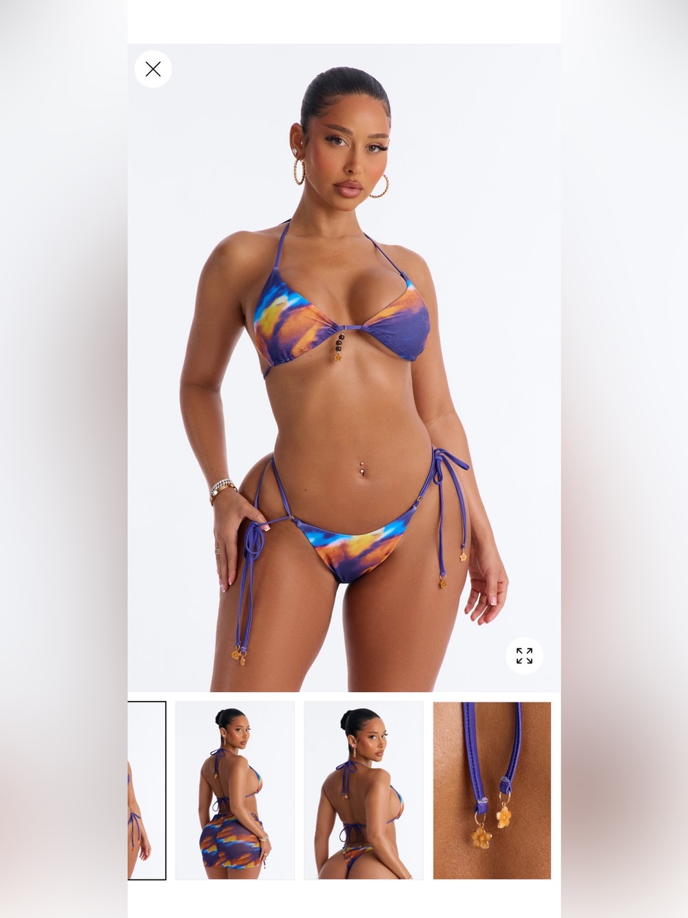 NWT Fashion Nova Purple, Orange & Blue Tie-Dye String Bikini 3pc Set
